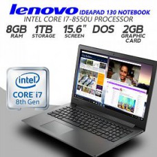 Lenovo Laptop IP 130 15.6" HD,Core i7, 8550U, 8GB RAM, 1TB HDD, NVIDIA GeForce MX110 2GB GDDR5, DOS, Eng KB, BLACK, DVD RW 